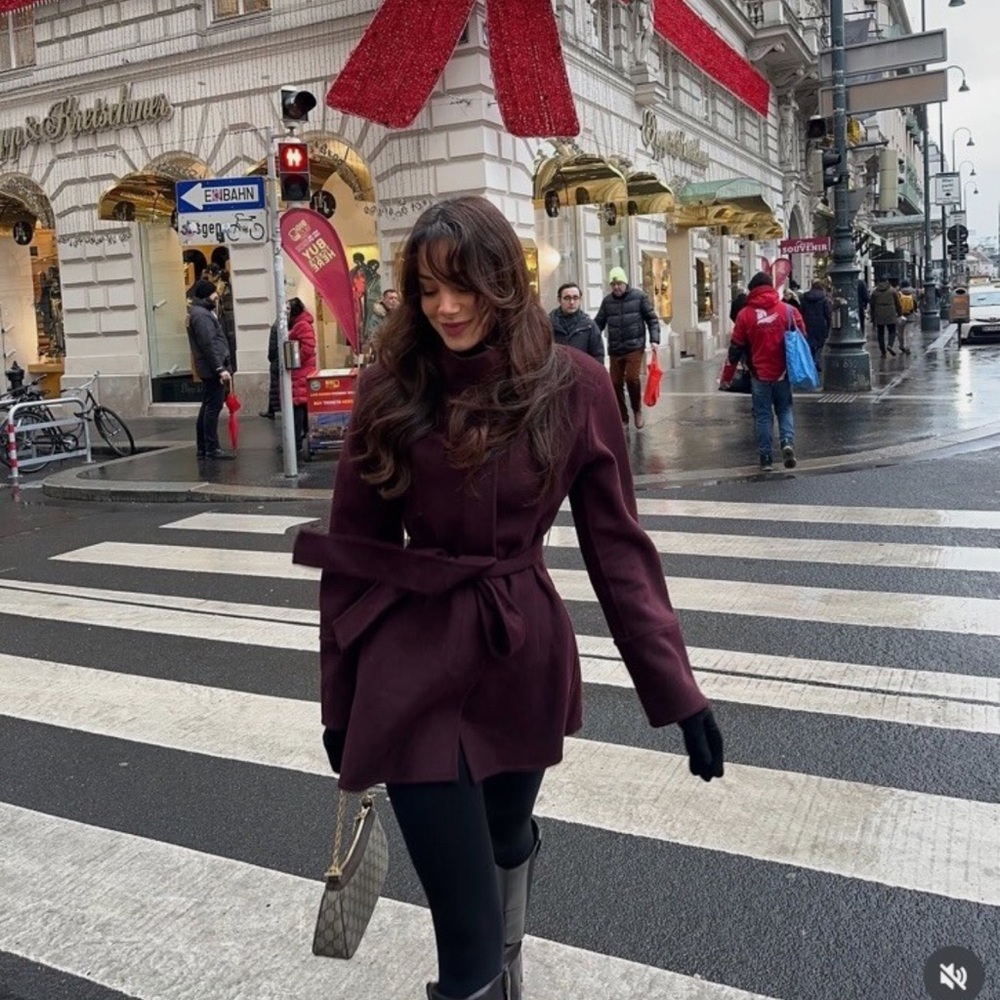 Zara Burgundy Belted Coat
